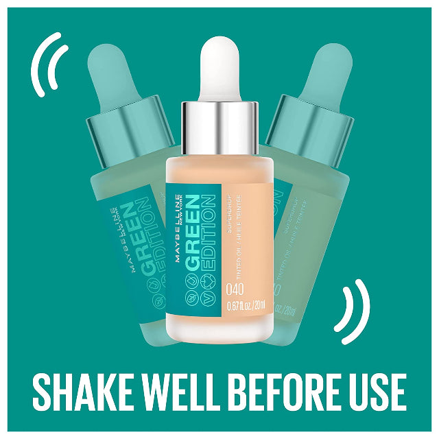 Maybelline New York Green Edition Superdrop Tinted Oil Makeup: 8 Shades of Adjustable, Natural Coverage Infused with Jojoba and Marula Oi