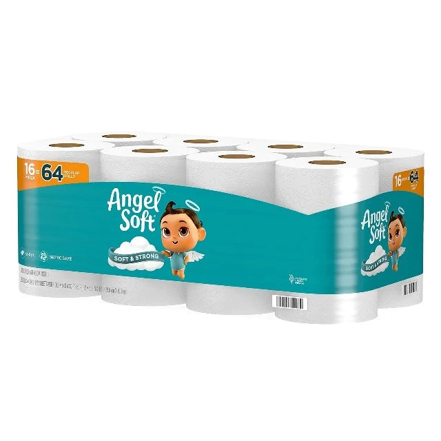 Angel Soft Toilet Paper, 16 Mega Rolls = 64 Regular Rolls, 2-Ply Bath Tissue
