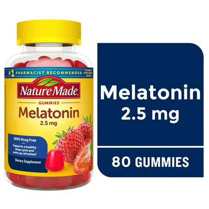 Nature Made Melatonin 2.5 mg Gummies, 100% Drug Free Sleep Aid for Adults, 80 Gummies