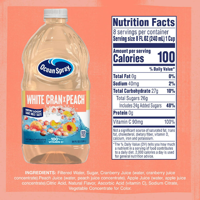 Ocean Spray White Cran-Peach Juice Beverage, Refreshing 64 fl oz Bottle