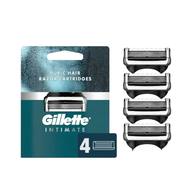 Gillette Male Intimate Groin Razor Cartridges, 4 Razor Blade Refills, Blue