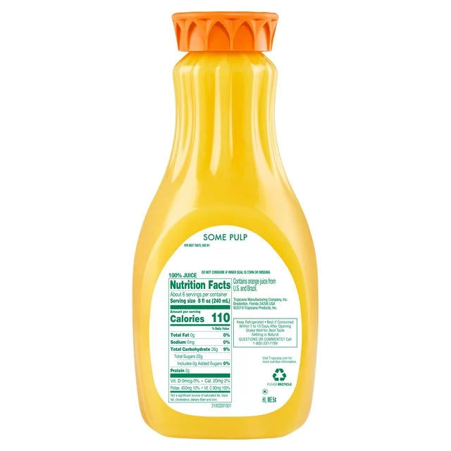 Tropicana Pure Premium Homestyle Orange Juice Some Pulp Chilled  52 Oz.