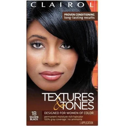 Clairol Textures and Tones Hair Dye Ammonia-Free Permanent Hair Color, 1B Silken Black