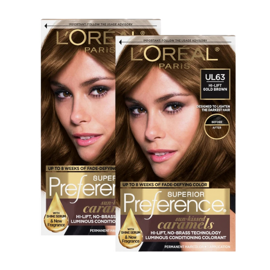 L'Oreal Superior Preference Sun-Kissed Caramels, UL63 Hi-Lift Gold Brown, 2 Pack