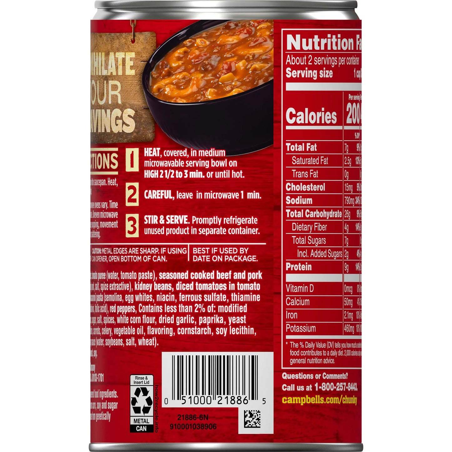 Campbell’s Chunky Chili Mac Soup with Beef & Beans, 18.8 oz Can