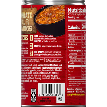 Campbell’s Chunky Chili Mac Soup with Beef & Beans, 18.8 oz Can