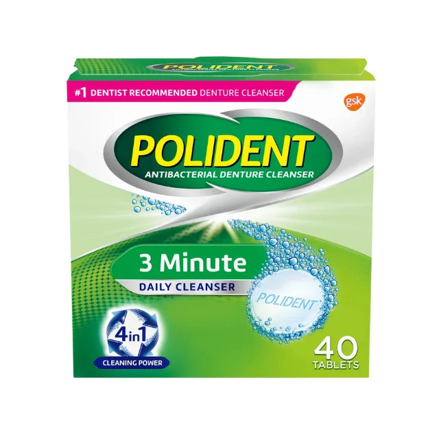 Polident 3 Minute Denture Cleanser Tablets - 40 Count, for Adults