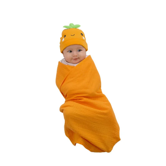 Parent's Choice Muslin Swaddle & Beanie Set – Orange/Pumpkin