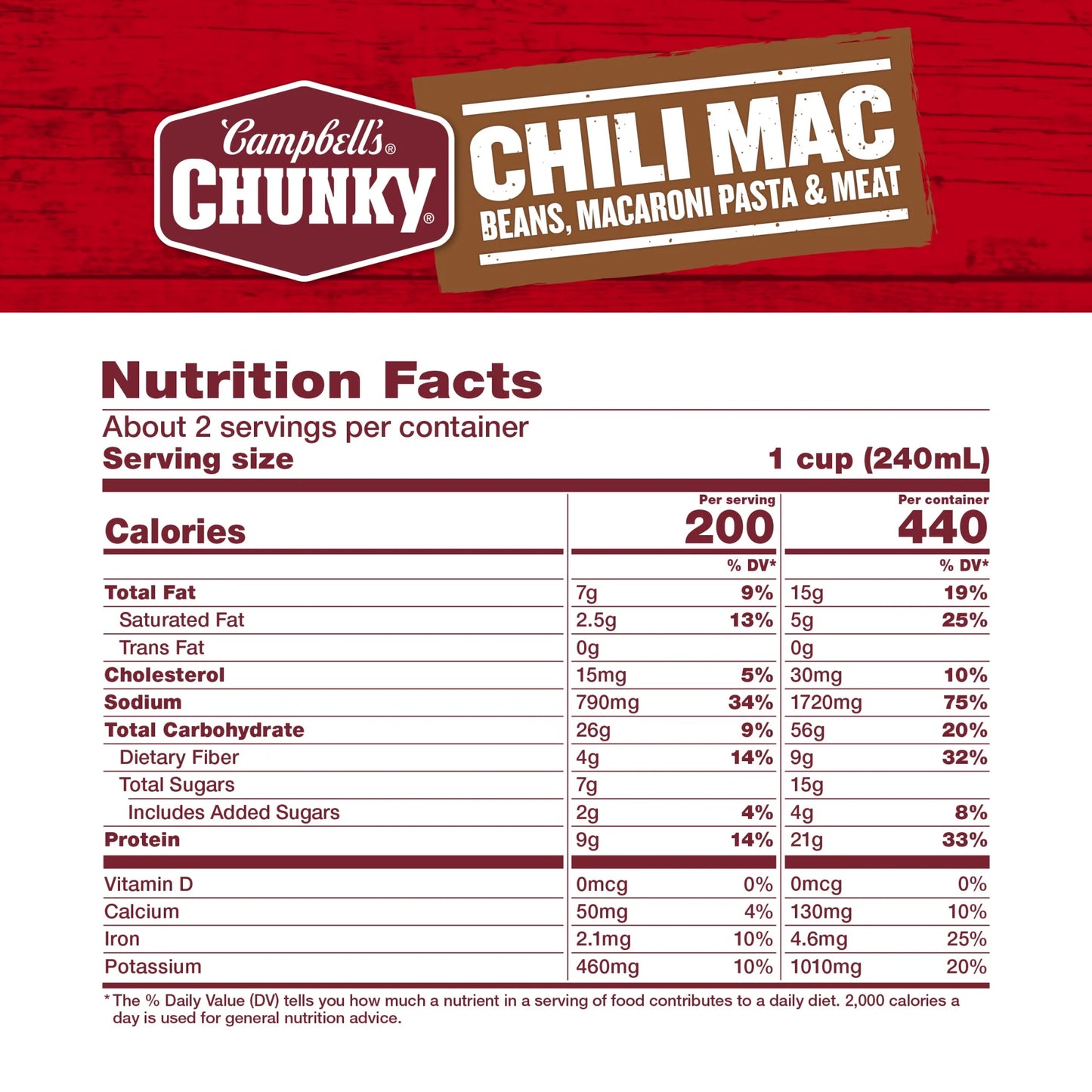 Campbell’s Chunky Chili Mac Soup with Beef & Beans, 18.8 oz Can