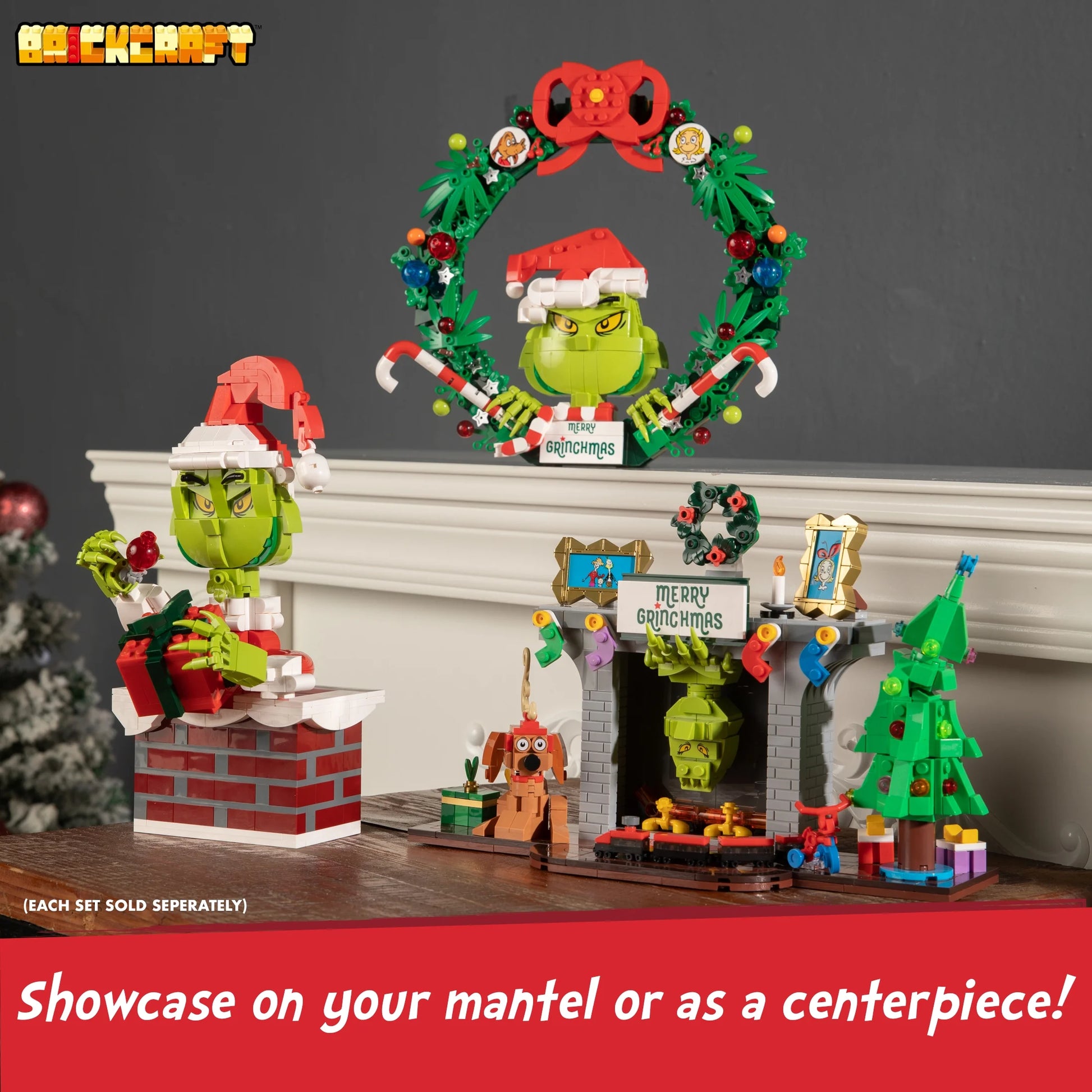 Brickcraft up the Chimney Grinch Building Kit (504-Plastic Piece Set) Limited Edition Collectible, Christmas Décor, Toy Gift Idea for Boys and Girls Ages 8 Years Old and Up