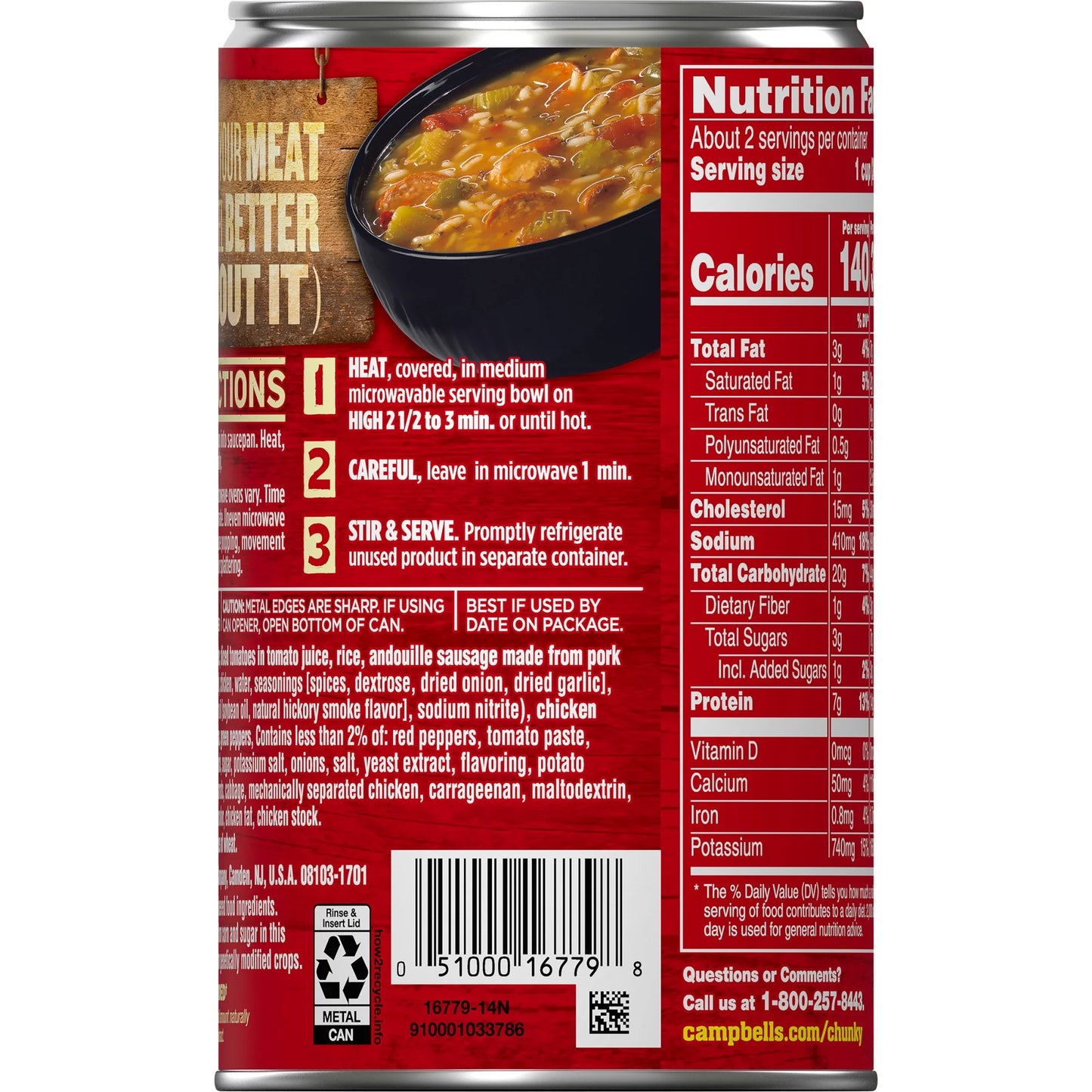 Campbell's Chunky Chicken & Sausage Gumbo Soup, 18.8 oz Can