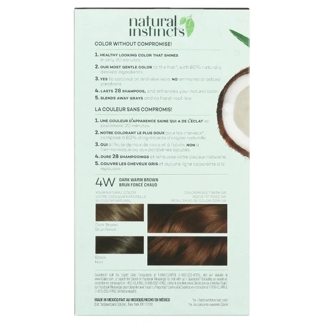 Clairol Natural Instincts Demi-Permanent Hair Color Kit - 4W Dark Warm Brown