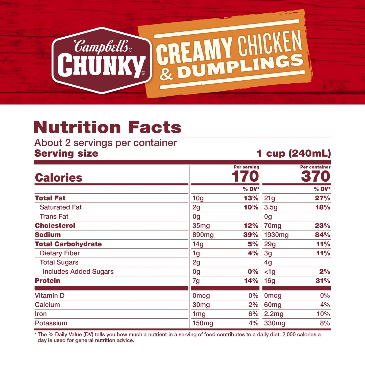 Campbell's Chunky Creamy Chicken & Dumplings Soup, 18.8 oz Can