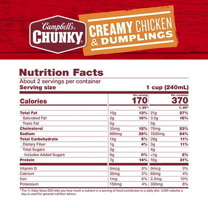 Campbell's Chunky Creamy Chicken & Dumplings Soup, 18.8 oz Can