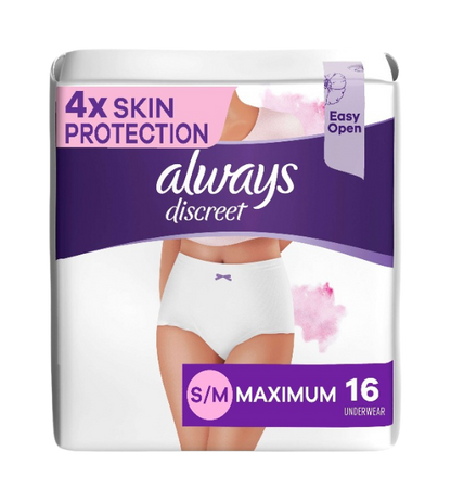 Always Discreet for Sensitive Skin Underwear, Maximum Absorbency, 16 CT S/M