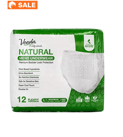 Veeda Natural Premium Incontinence Underwear for Men, for Bladder Leakage Protection, Maximum Absorbency, Large Size, 12 Count