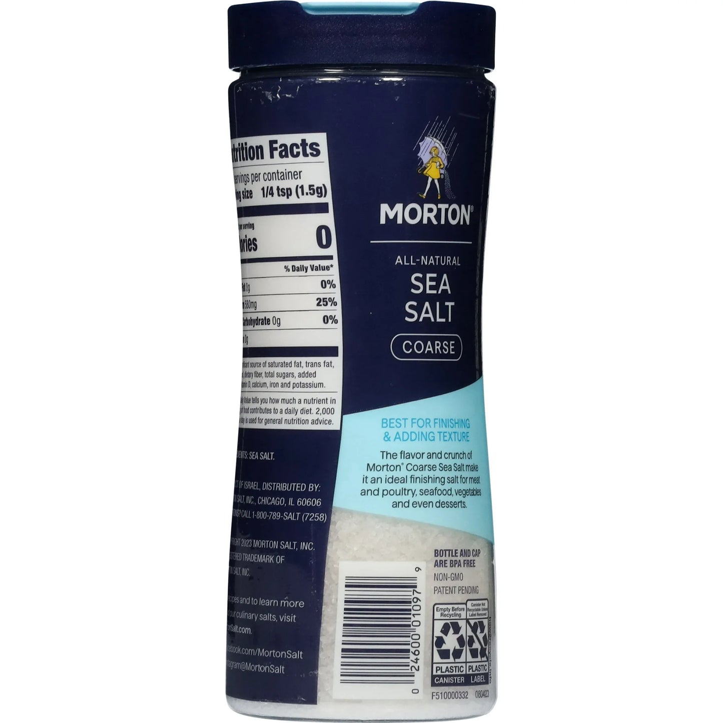 Morton Coarse Sea Salt, All-Natural, 17.6 oz for Rubs & Roasts