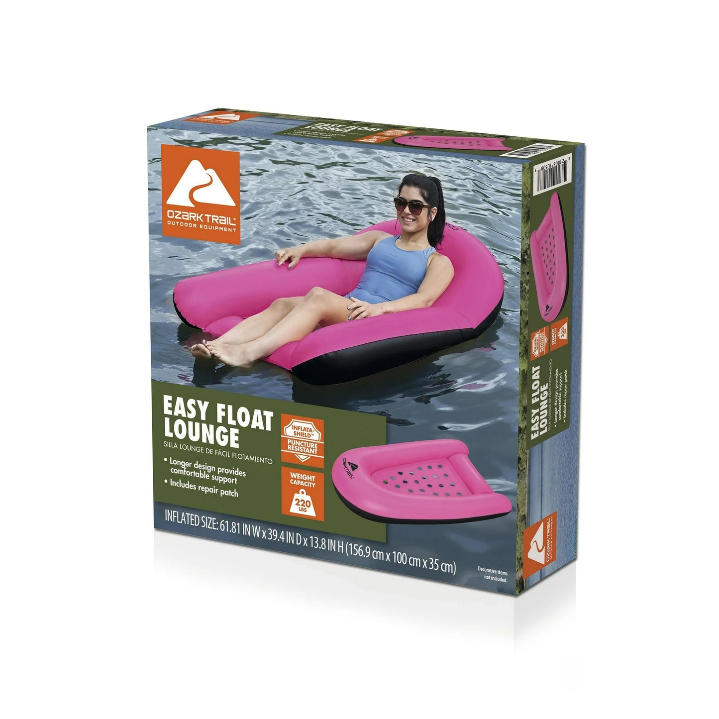Ozark Trail Easy Float 62" Inflatable Pool Lounge for Adults
