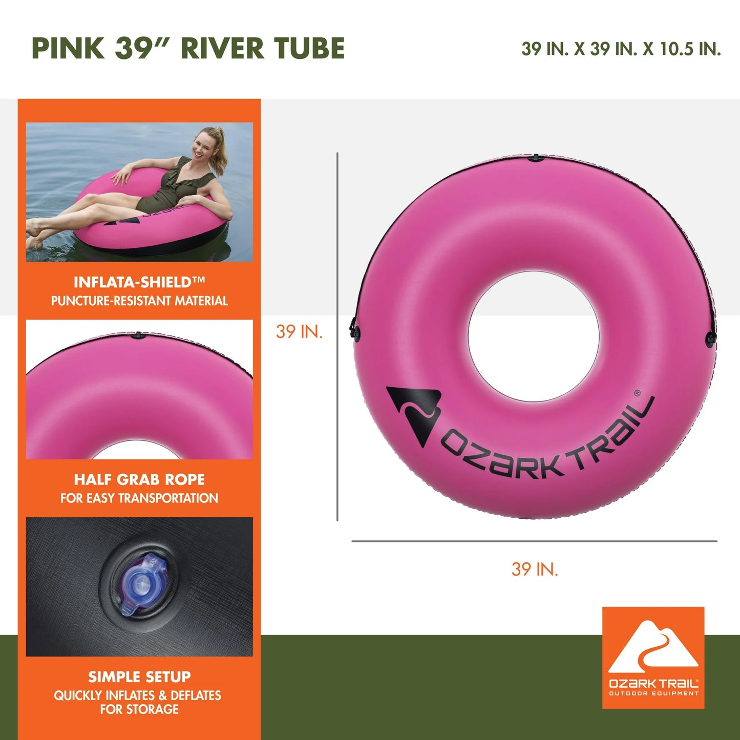 Ozark Trail Teal River Tube 39" – Durable Inflatable Float