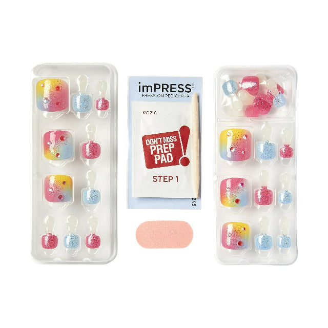 KISS imPRESS Square Press-On Toenails, Multicolored, 24 Pieces