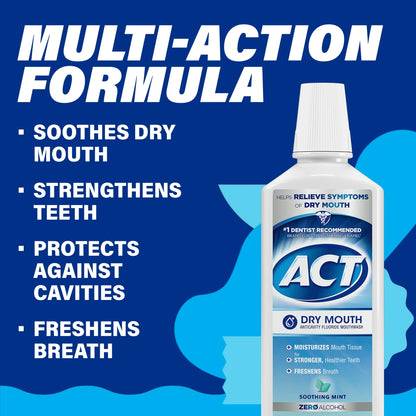 ACT Dry Mouth Anticavity Fluoride Mouthwash with Soothing Mint Flavor, 18 Oz