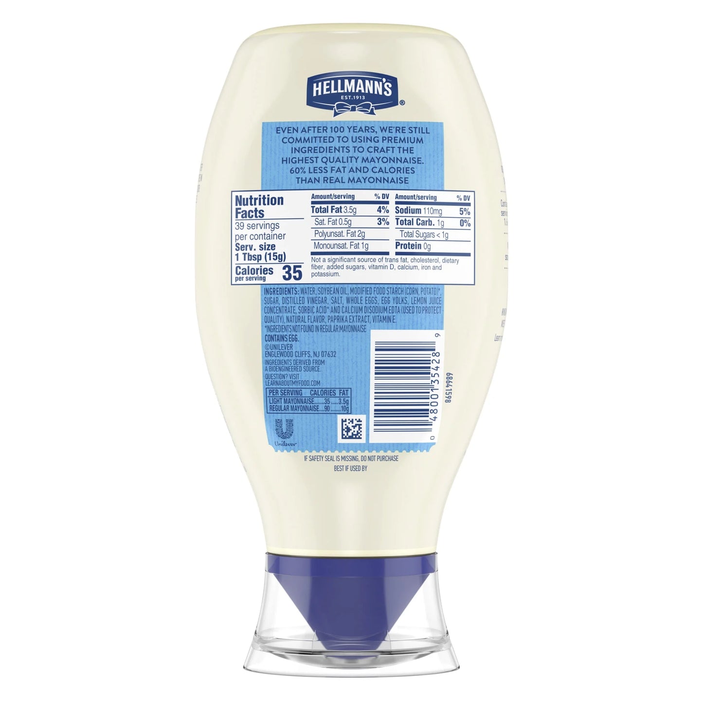 Hellmann's Light Mayonnaise, Sandwich Spread Condiments, 20 fl oz