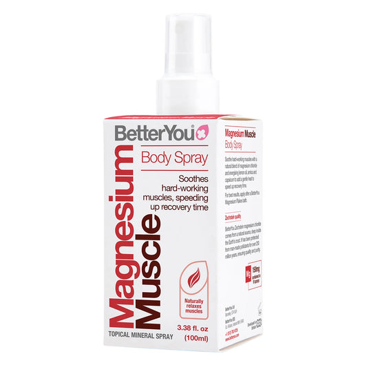 Betteryou Magnesium Muscle Body Spray - Relaxing Topical Magnesium and Essential Oil Spray - Lavender and Chamomile - Promotes Better Sleep - 3.38 Oz