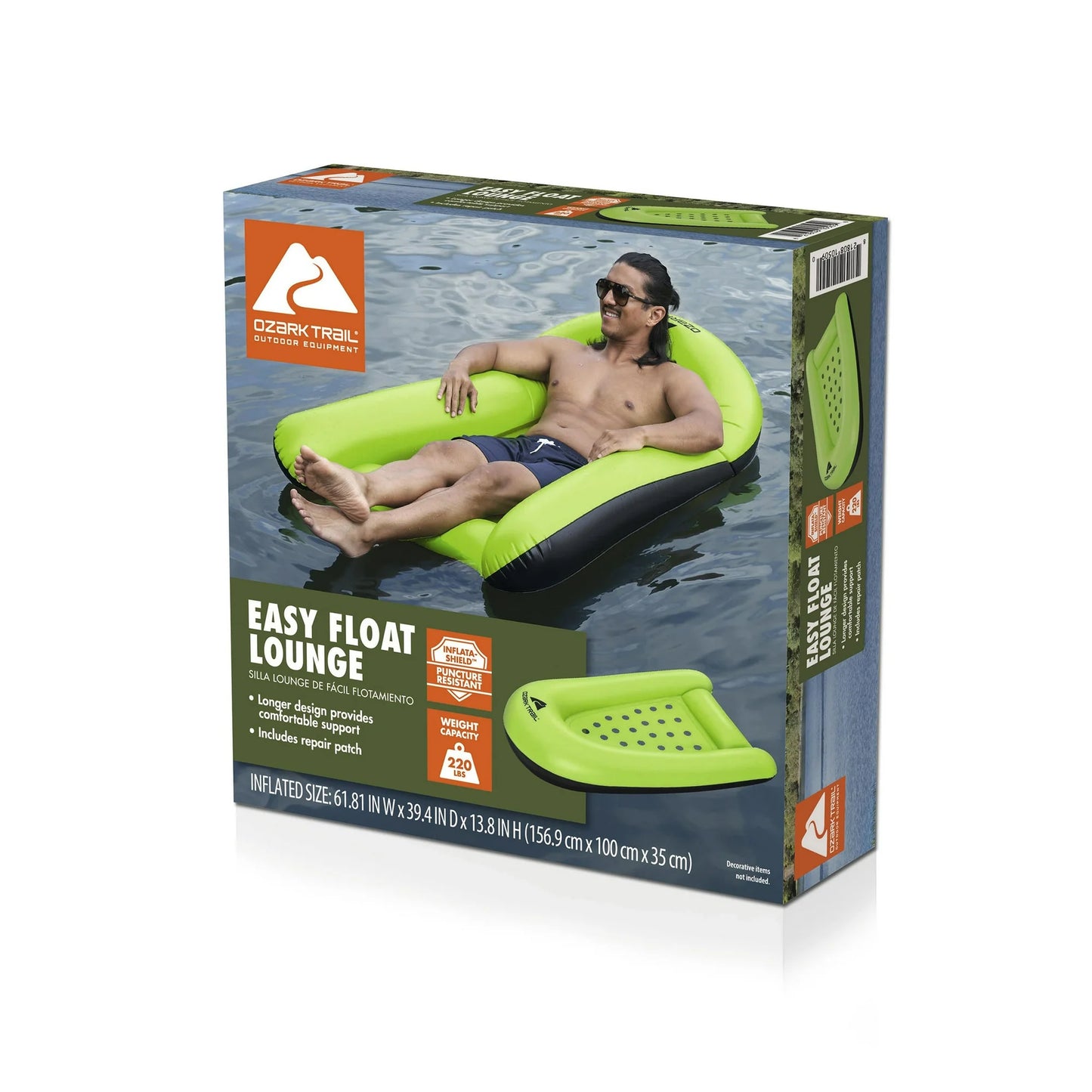 Ozark Trail Easy Float 62" Inflatable Pool Lounge for Adults