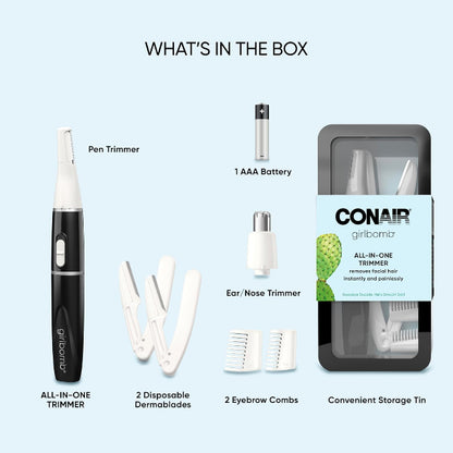 Conair GIRLBOMB All-in-1 Facial Hair Trimmer | 9-Piece Kit for Women, Perfect for Face