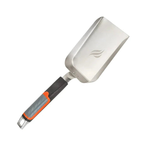 Metal spatula with a gray handle on a white background