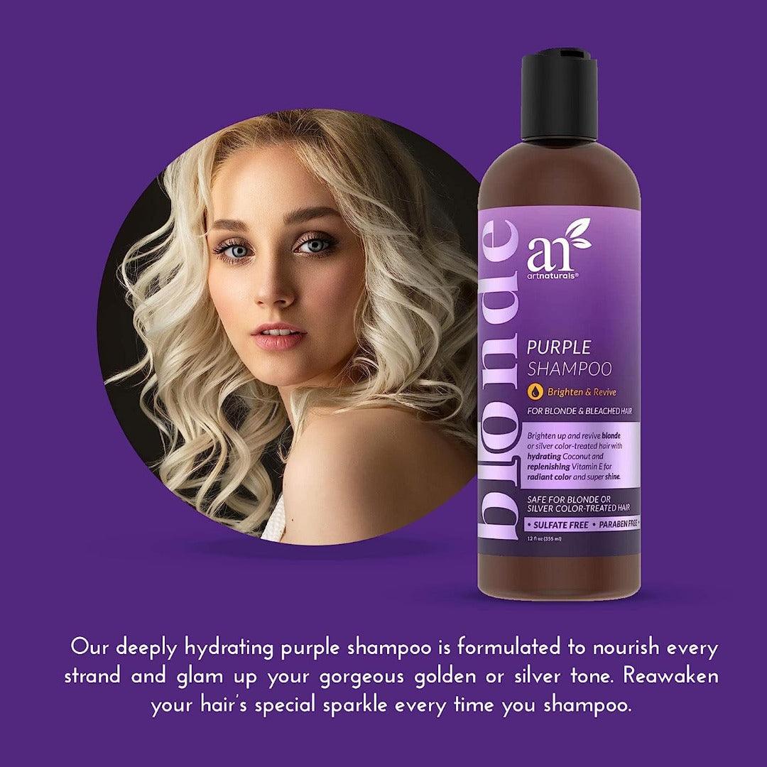 Artnaturals Purple Shampoo for Blonde Hair - 12oz Sulfate Free & No Parabens Protects & Balances Color Tones Gray, Silver, Brunette, Highlights, Dyed or Bleached Hairs - Prevents Brassy Yellow - asyouwish.store
