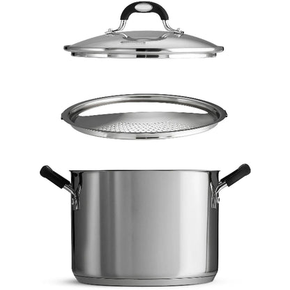 Tramontina Lock-N-Drain Stainless Steel 6 Quart Covered Stock Pot, 3 Count