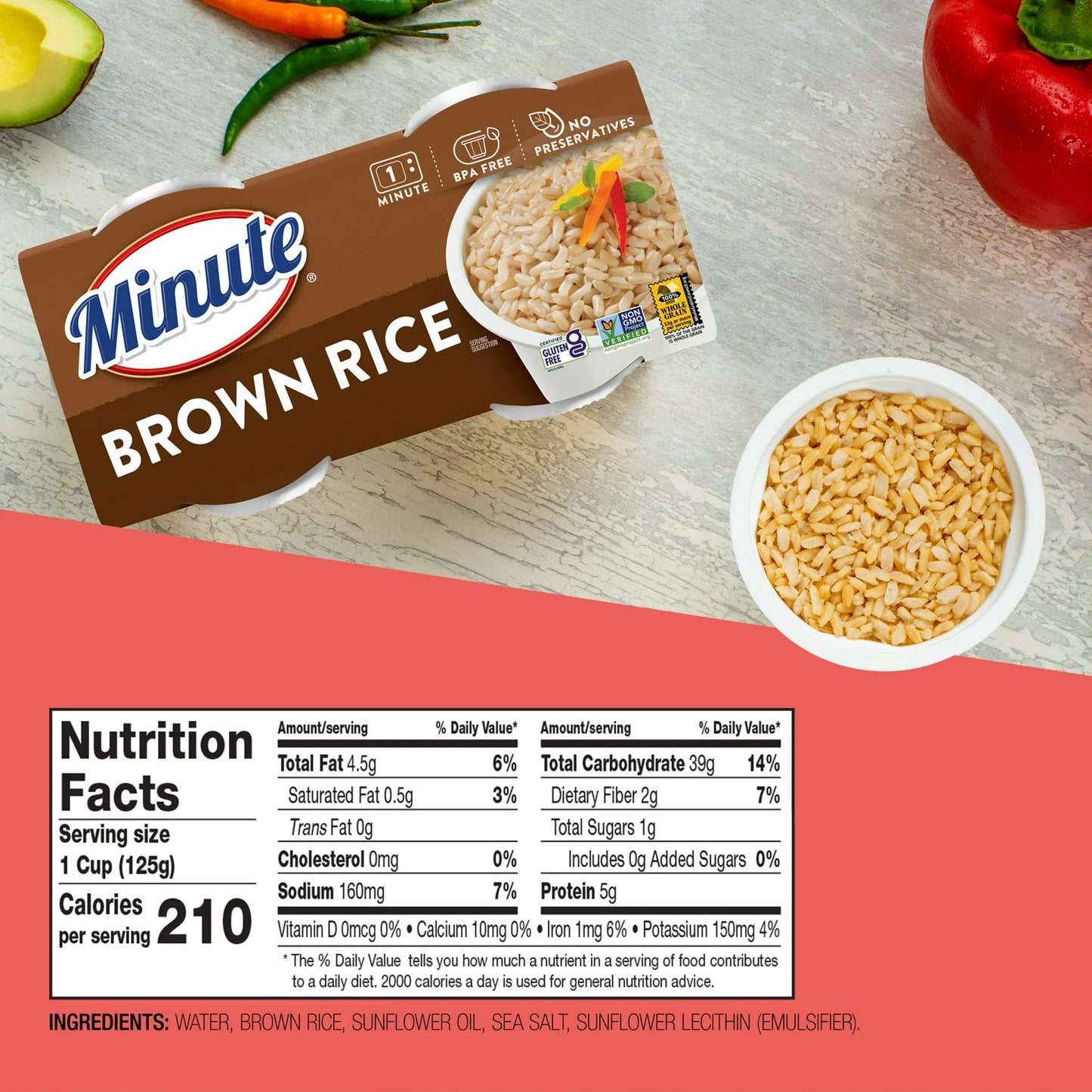 Minute Rice Gluten Free to Serve Fully Cooked Brown Rice Cups - 8.8oz/2ct