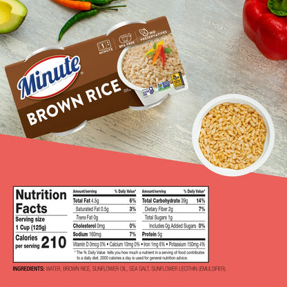 Minute Rice Gluten Free to Serve Fully Cooked Brown Rice Cups - 8.8oz/2ct