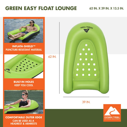 Ozark Trail Easy Float 62" Inflatable Pool Lounge for Adults