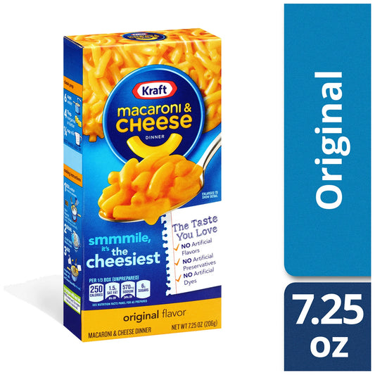 Kraft Original Mac N Cheese Dinner, 7.25 oz Box, Shelf-Stable