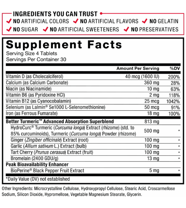 Force Factor Better Turmeric Joint Support Supplement with Turmeric and Curcumin, 120 Tablets