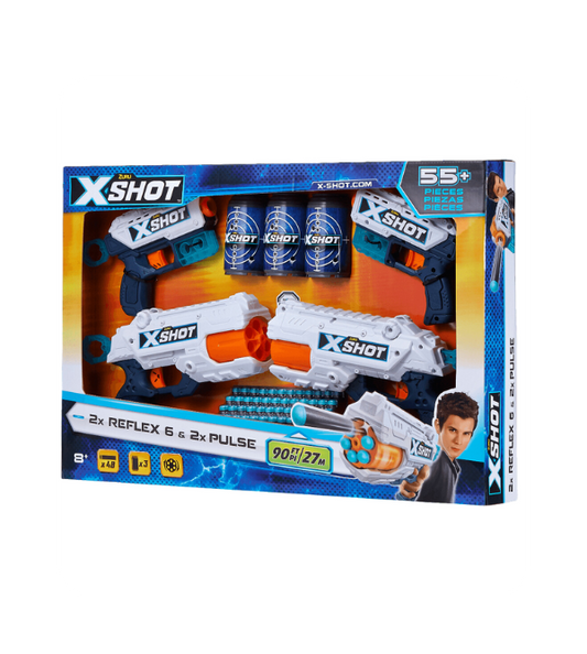 X-Shot Excel Double Kickback Double Reflex 6 Foam Dart Blaster Combo Value Pack (48 Darts 3 Cans) by ZURU