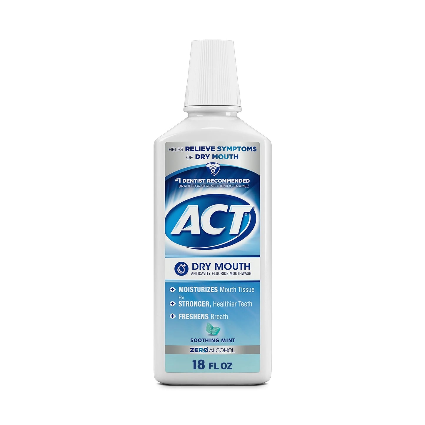 ACT Dry Mouth Anticavity Fluoride Mouthwash with Soothing Mint Flavor, 18 Oz