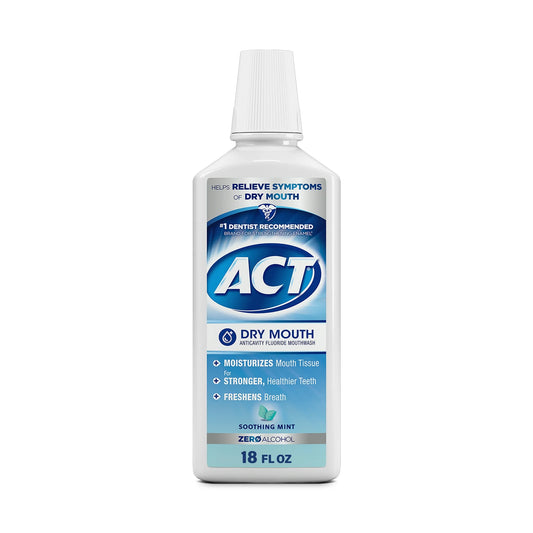 ACT Dry Mouth Anticavity Fluoride Mouthwash with Soothing Mint Flavor, 18 Oz