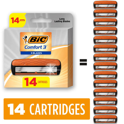 BIC Comfort 3 Razor Refill Cartridges, 14 Count, Manual Shave