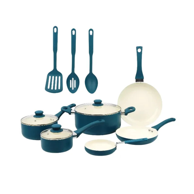 Ceramic Aluminum 12-Piece Cookware Set Corsair Blue Nonstick