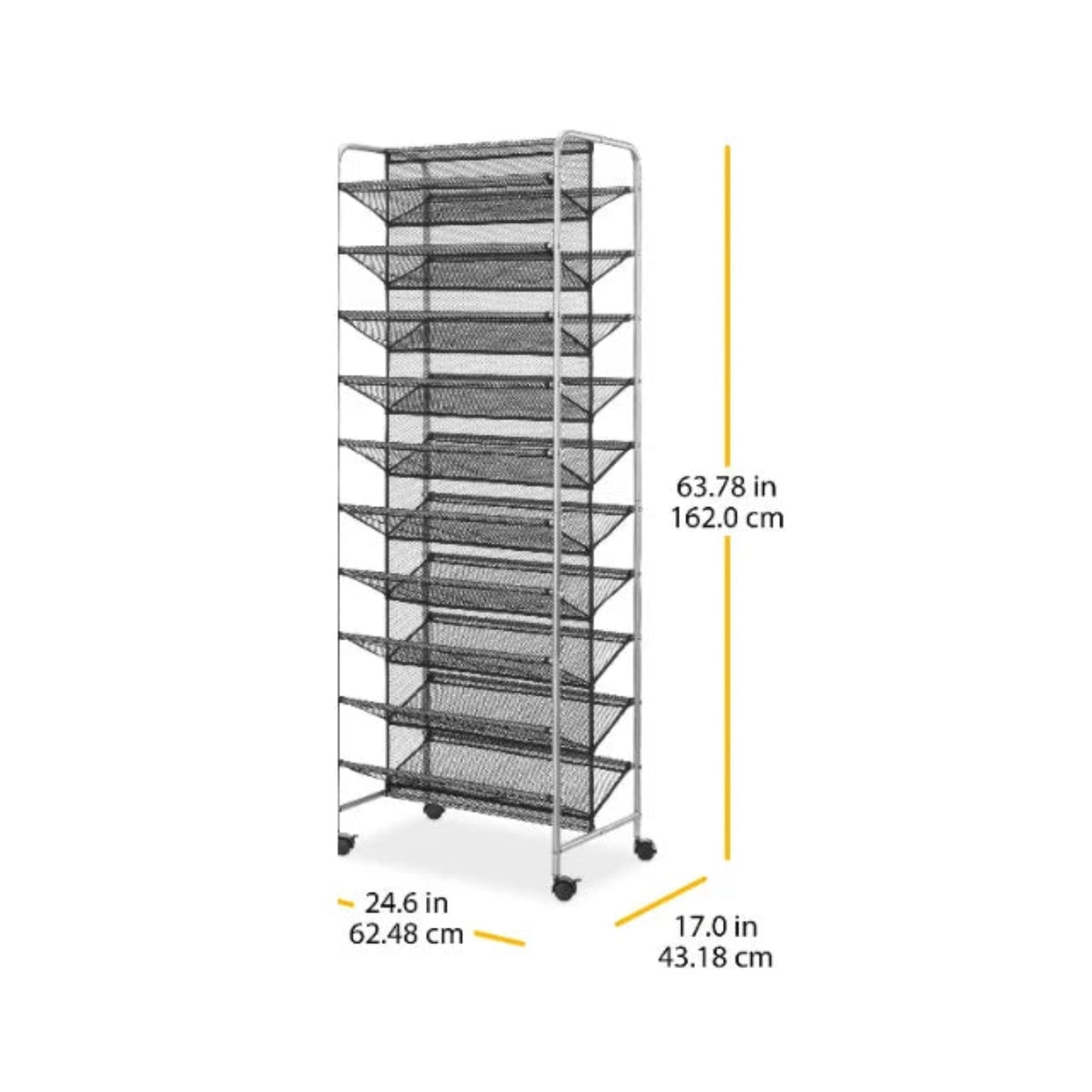 10 Tier 60 Pair Metal and Mesh Rolling Shoe Rack Mainstays