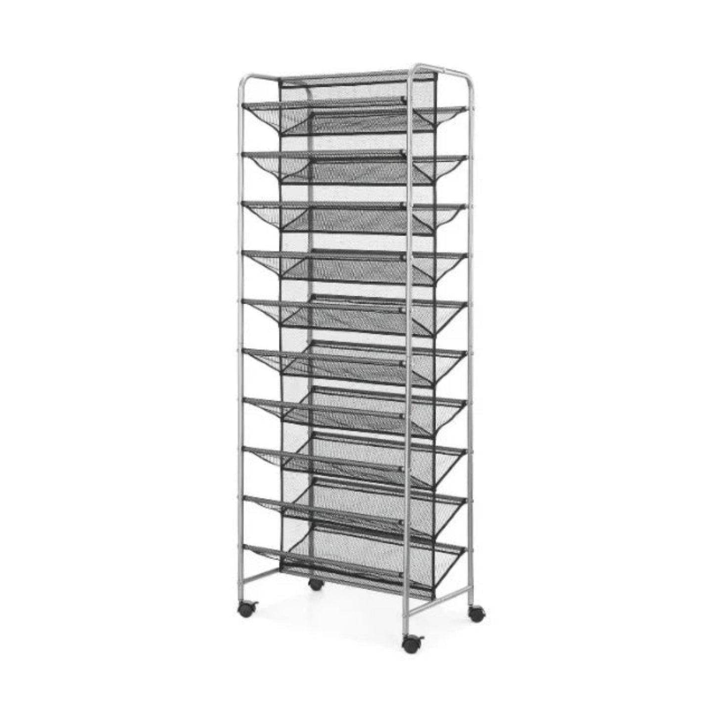 10 Tier 60 Pair Metal and Mesh Rolling Shoe Rack Mainstays