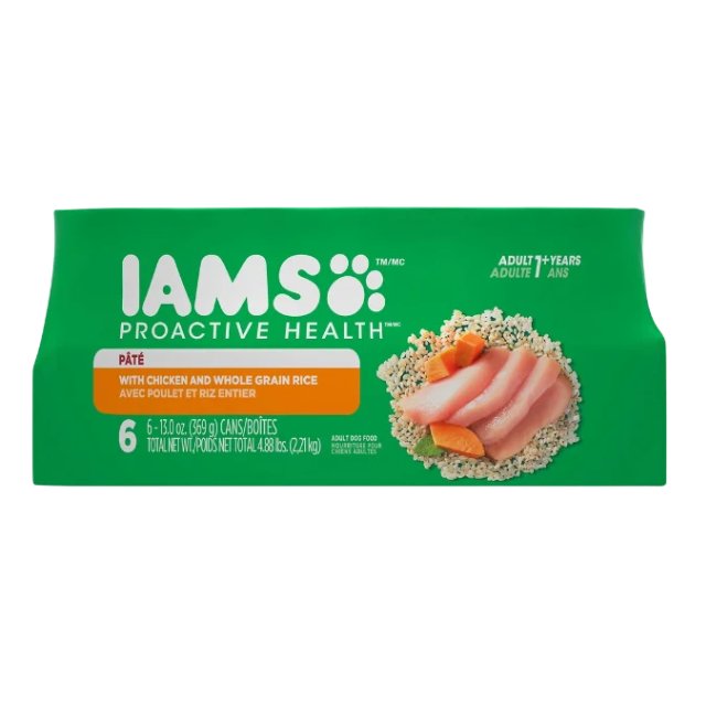 IAMS PROACTIVE HEALTH Adult Wet Dog Food, Chicken & Rice, 6 Cans, 13 oz