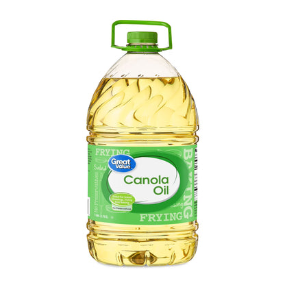 Bottle of Great Value Canola Oil on a white background