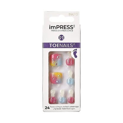 KISS imPRESS Square Press-On Toenails, Multicolored, 24 Pieces