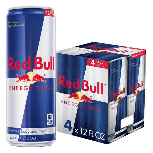 Red Bull Energy Drink, 12 fl oz Cans, 4-Pack for Boost and Focus