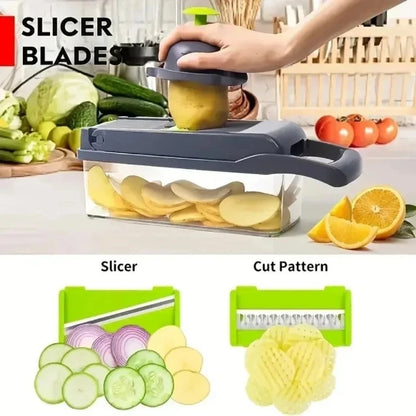 Multifunctional 16 Vegetable Chopper & Slicer with Handle for Kitchen