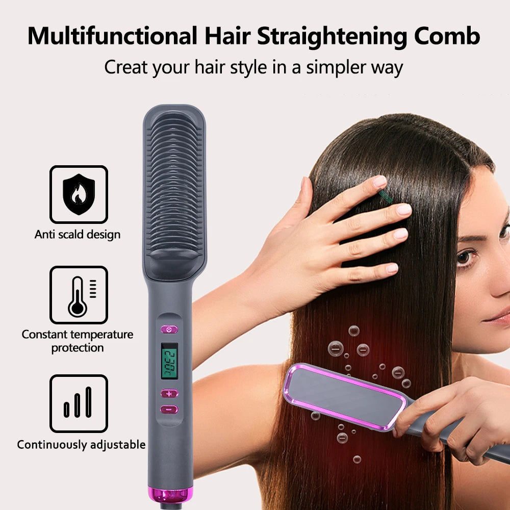 Multifunctional Electric Hot Comb - Anti-Scald Hair Straightener & Brush